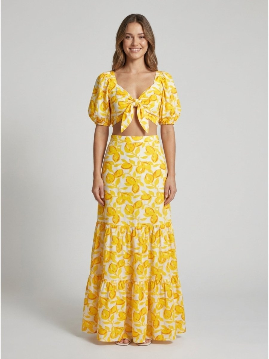 Yellow Floral Printed Satin Co - Ord Set - GAIIA